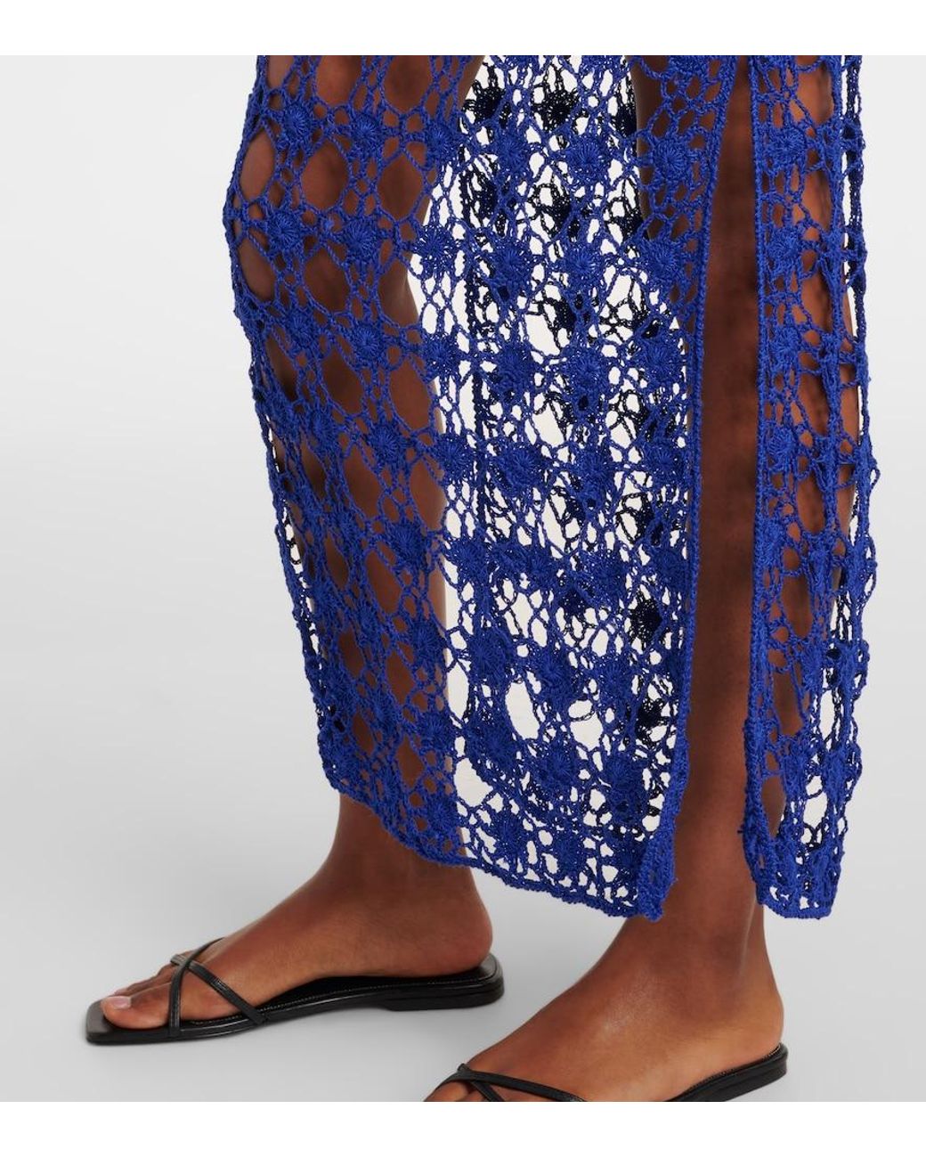 Anna Kosturova Blue Crochet Cotton Maxi Dress