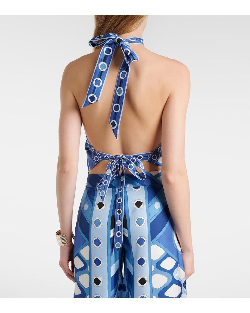 Emilio Pucci Blue Vivara Cropped Silk Top