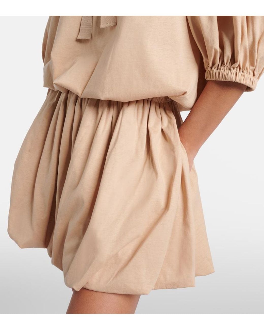 Patou Natural Tie-Neck Cotton Faille Minidress