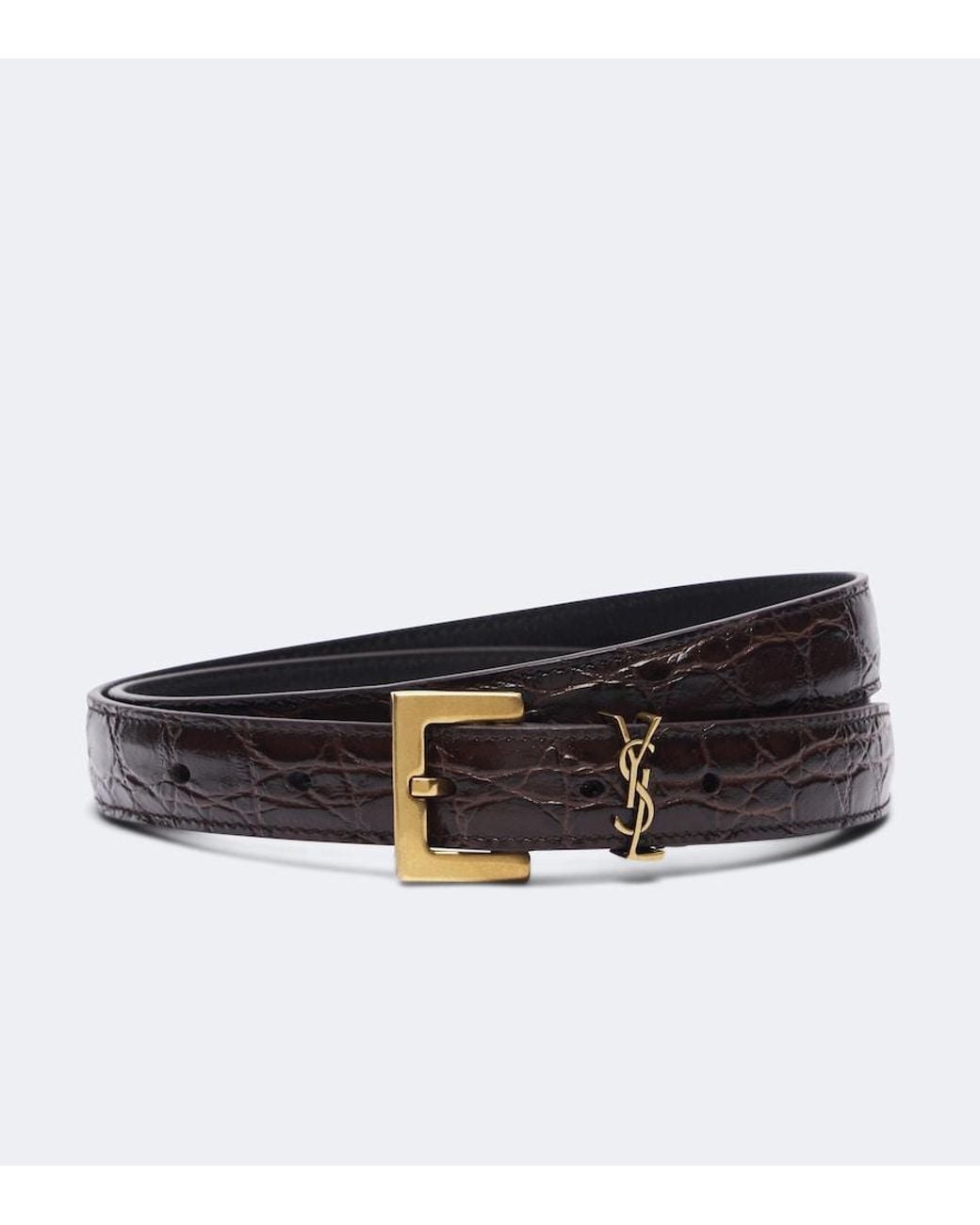 Saint Laurent Black Cassandre Croc-Effect Leather Belt