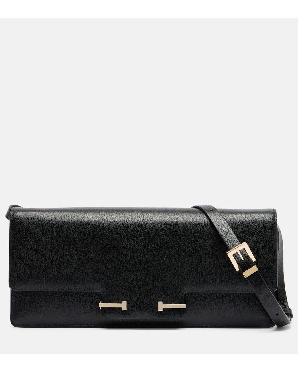 Tom Ford Black Double T Leather Shoulder Bag