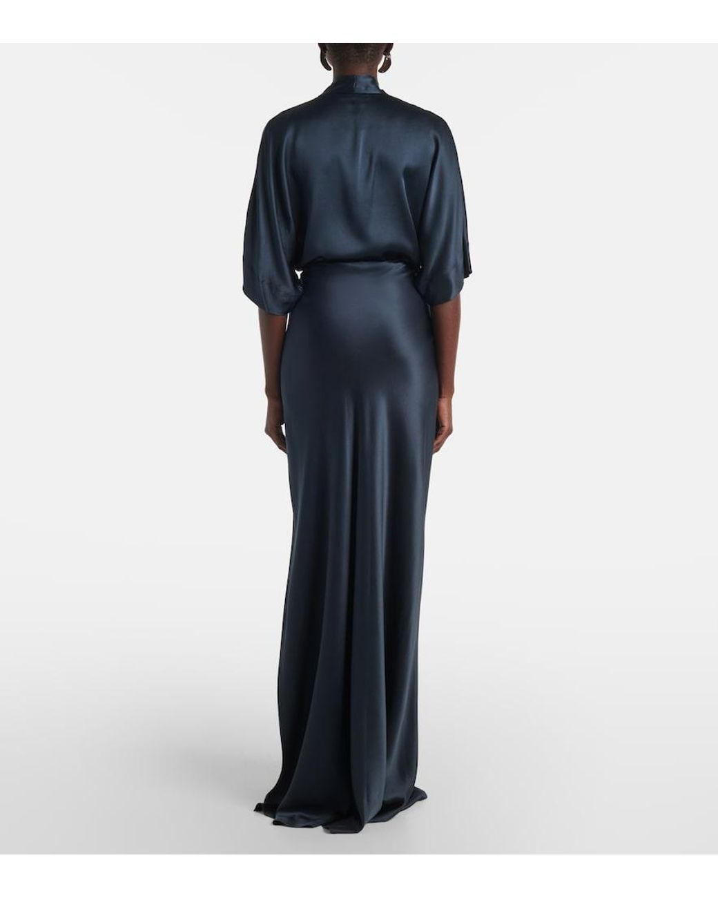The Sei Blue Asymmetric Silk Satin Maxi Skirt