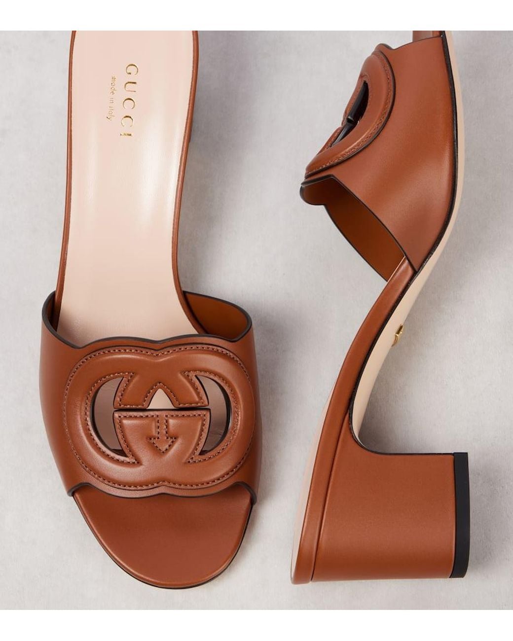 Gucci Brown Interlocking G Leather Mules