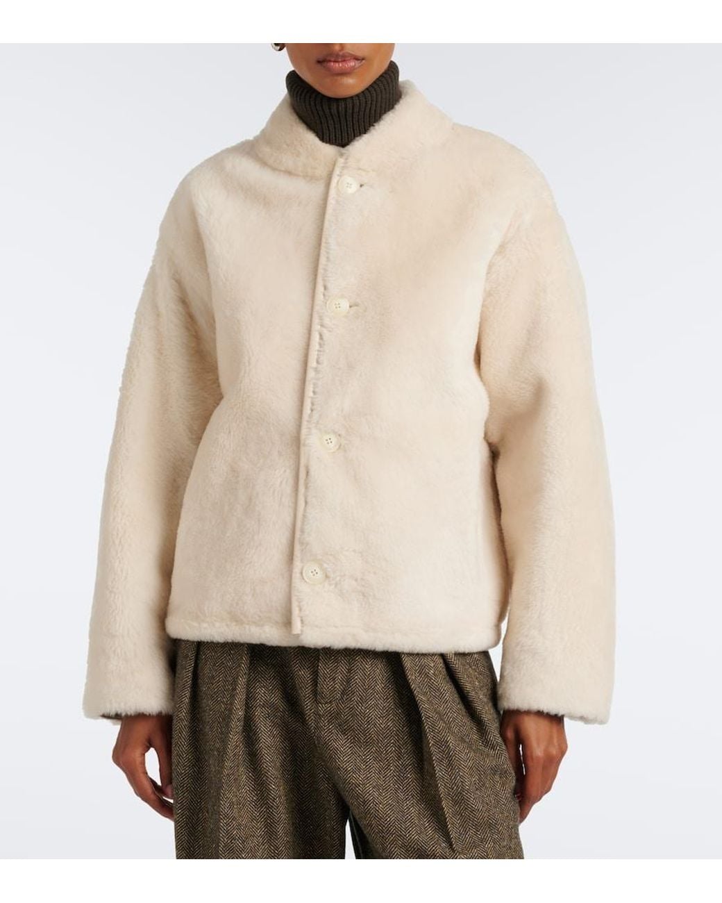 Yves Salomon Natural Reversible Shearling-Trimmed Leather Jacket