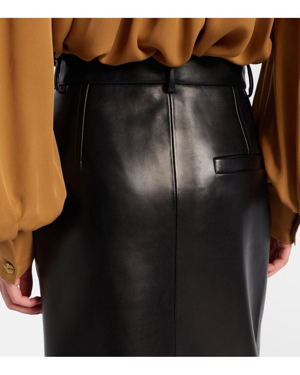 Khaite Black Anden Leather Midi Skirt