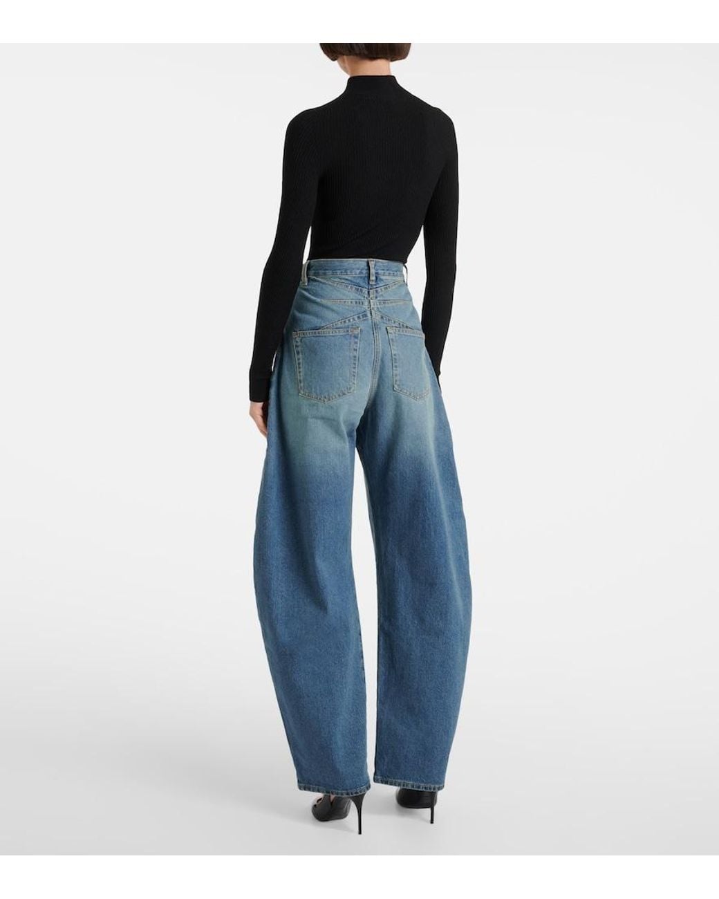 Alaïa Blue High-Rise Barrel-Leg Jeans