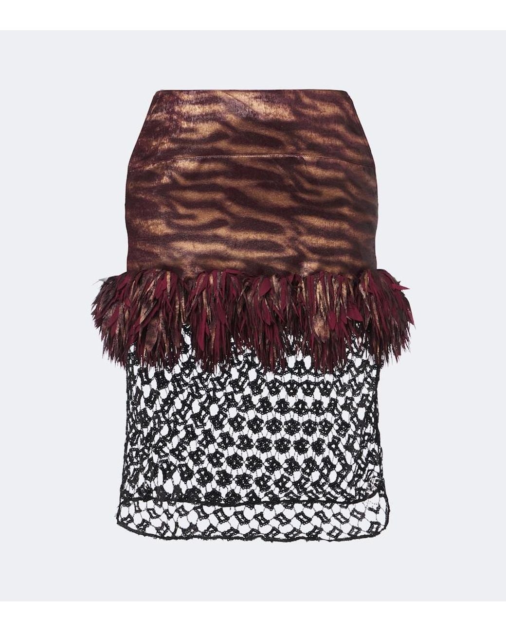 JACQUES WEI Brown Fringed Paneled Sequined Miniskirt