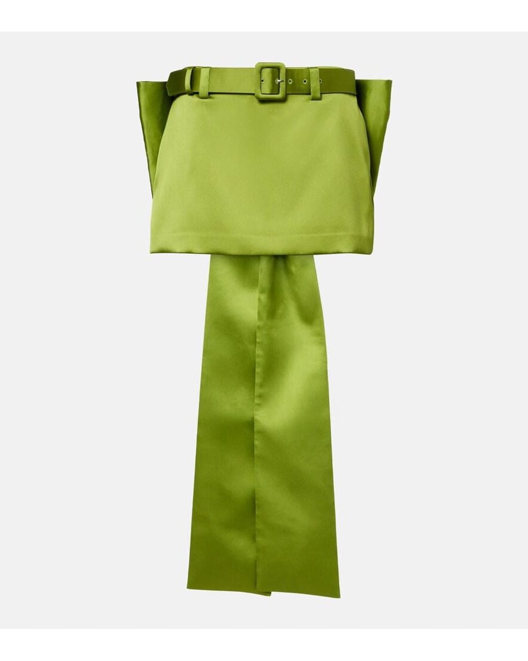 Self-Portrait Green Belted Bow-Detail Satin Miniskirt