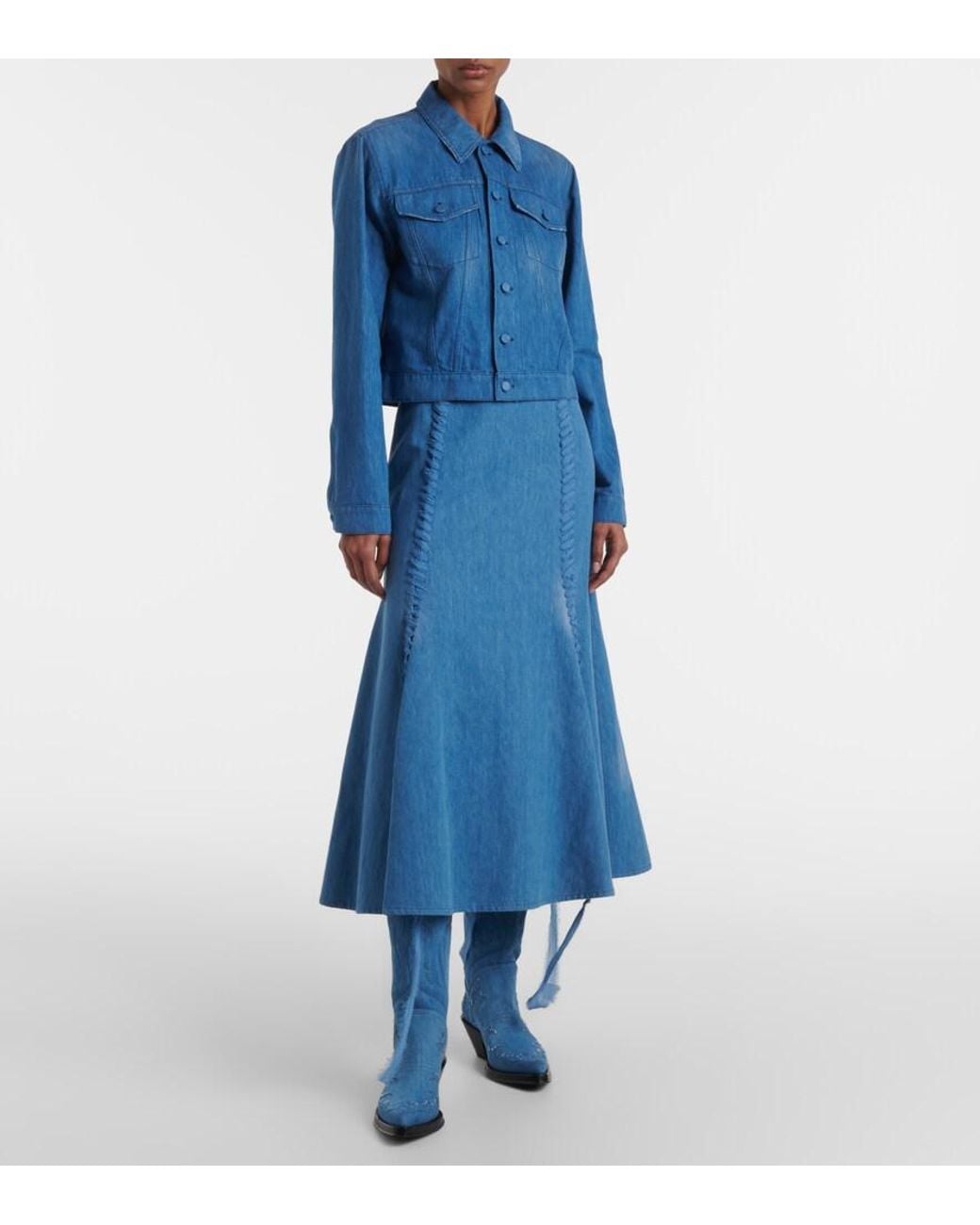 Gabriela Hearst Blue Dion Cotton And Linen Midi Skirt