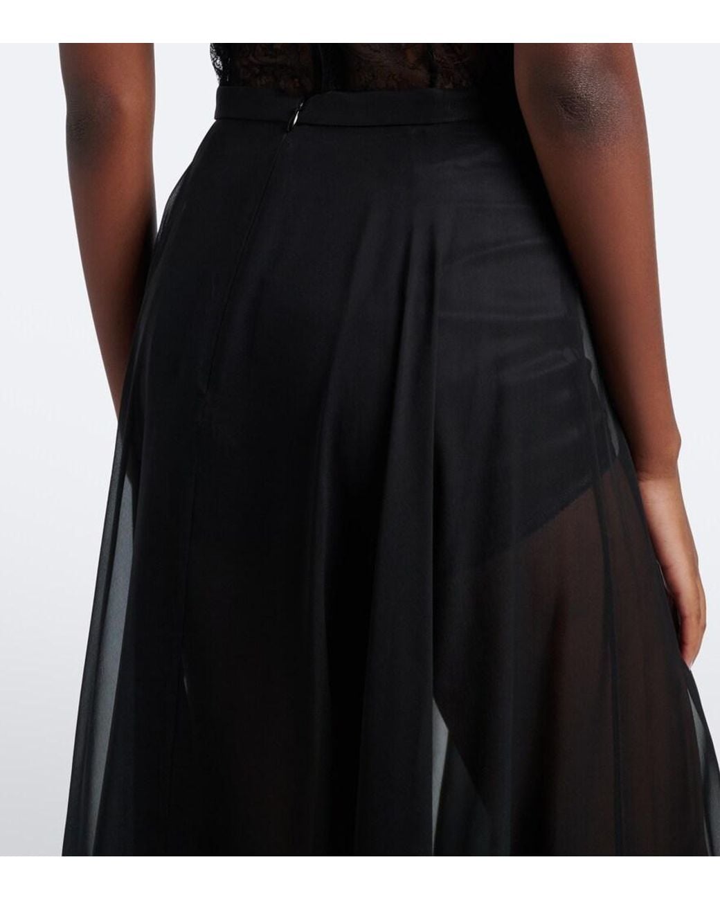 Dolce & Gabbana Black Pleated Sheer Silk Chiffon Midi Skirt