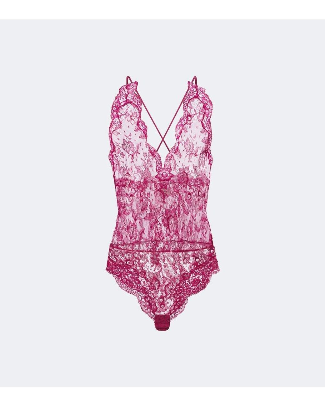 Saint Laurent Pink Sheer Cotton-Blend Lace Bodysuit