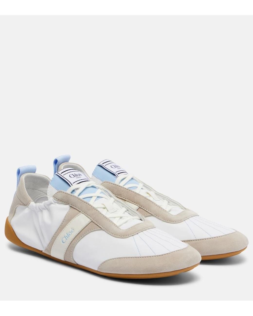Chloé White Kick Suede-Trimmed Sneakers