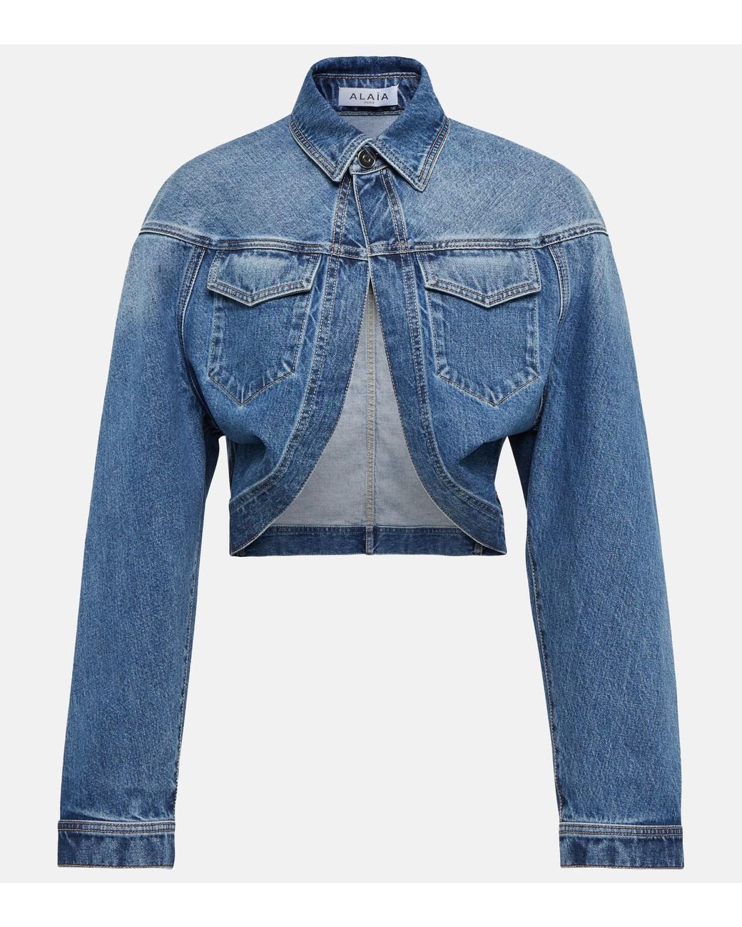 Alaïa Alaia Cropped Denim Jacket in Blue | Lyst