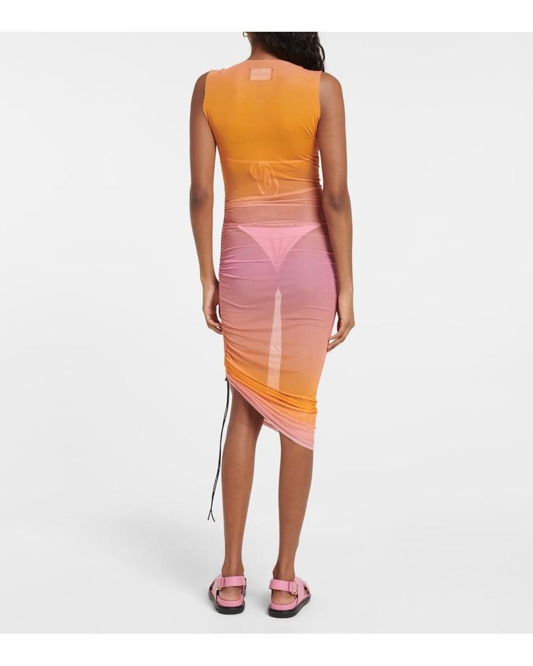 Louisa Ballou Pink Ruched Midi Dress