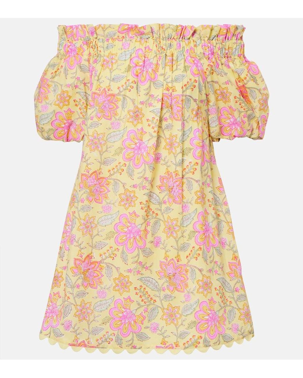 Juliet Dunn Orange Floral Off-Shoulder Cotton Minidress