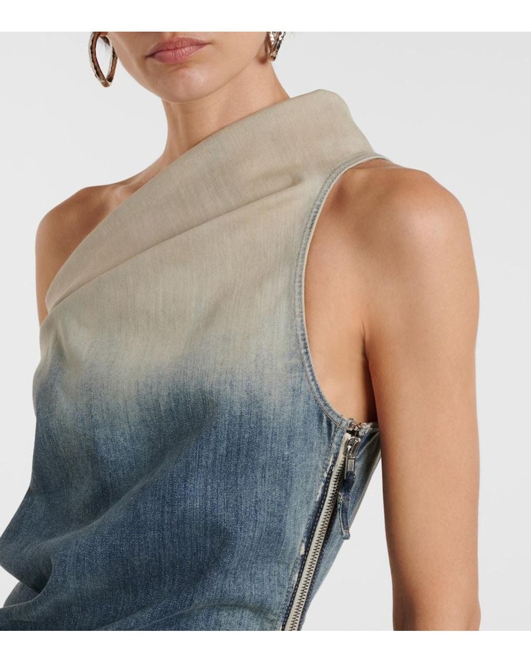 Rick Owens Blue Athena One-Shoulder Denim Midi Dress
