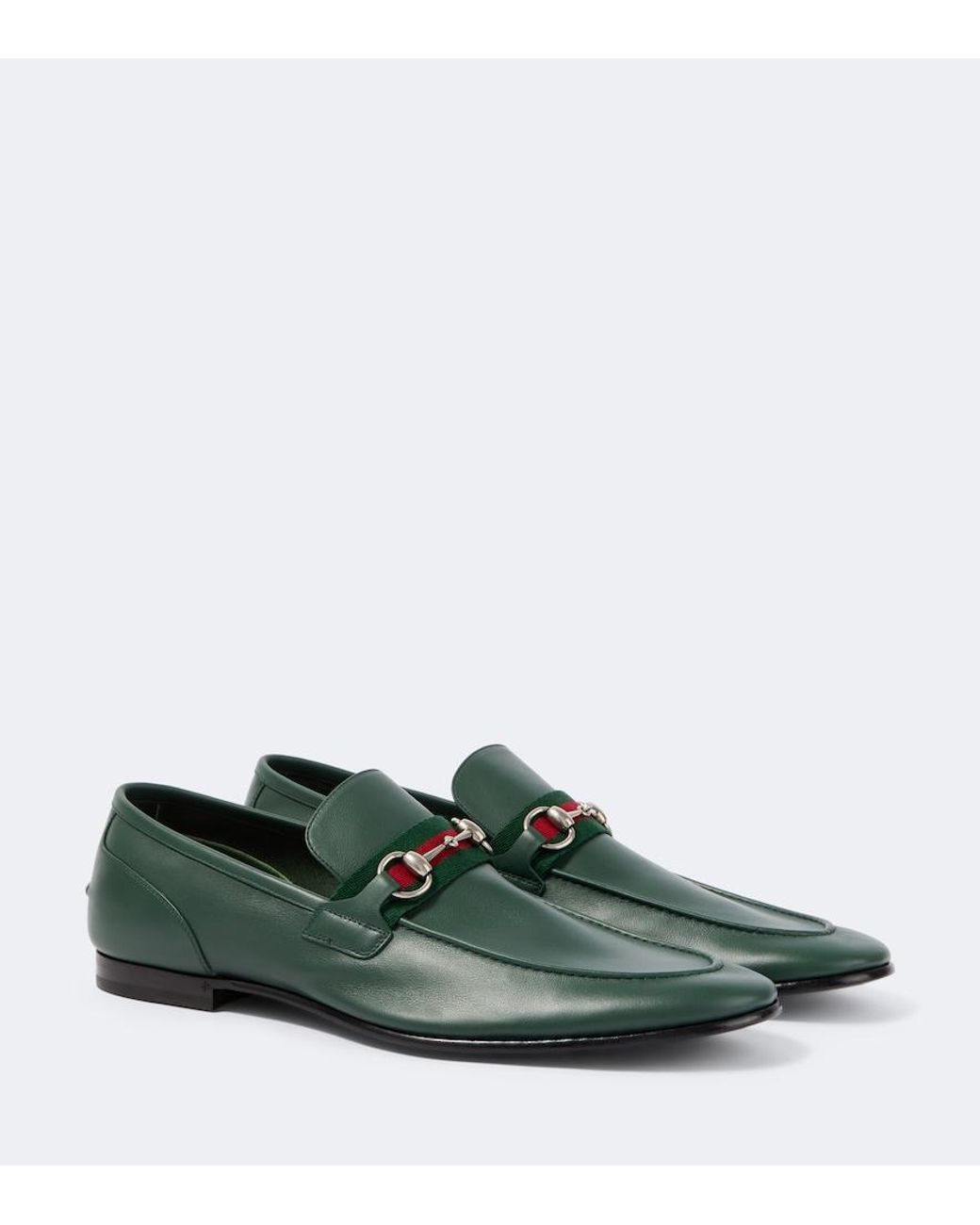 Gucci Green Como Horsebit Leather Loafers for men