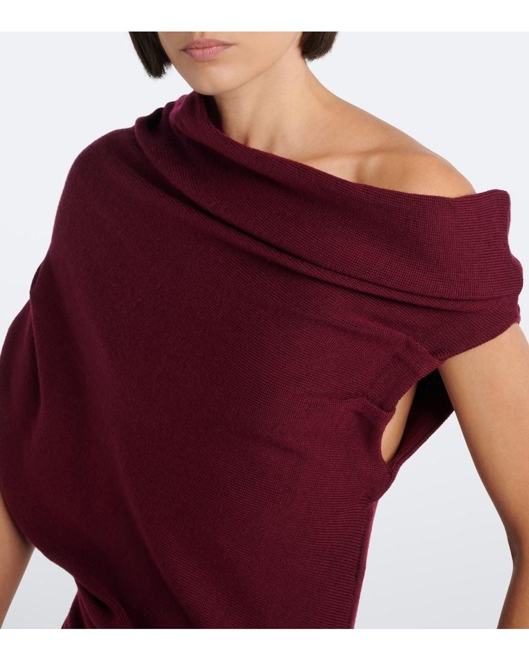 Staud Red Mabel Asymmetric Draped Wool Top