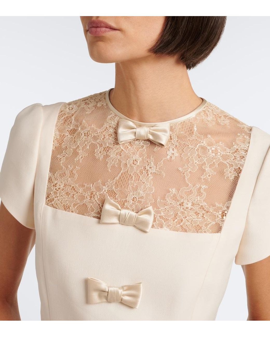 Valentino Natural Crepe Couture Lace-Trimmed Minidress