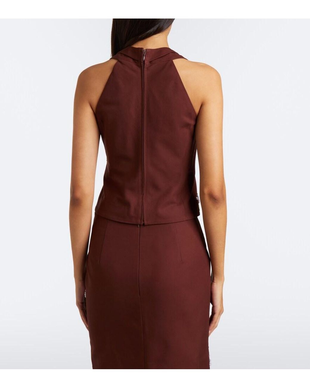 ShuShu/Tong Brown Embellished Halterneck Cotton Top