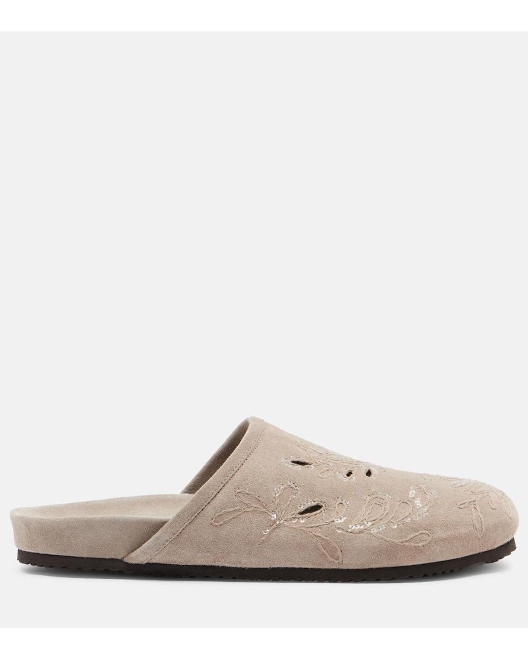 Brunello Cucinelli White Sequined Suede Slides