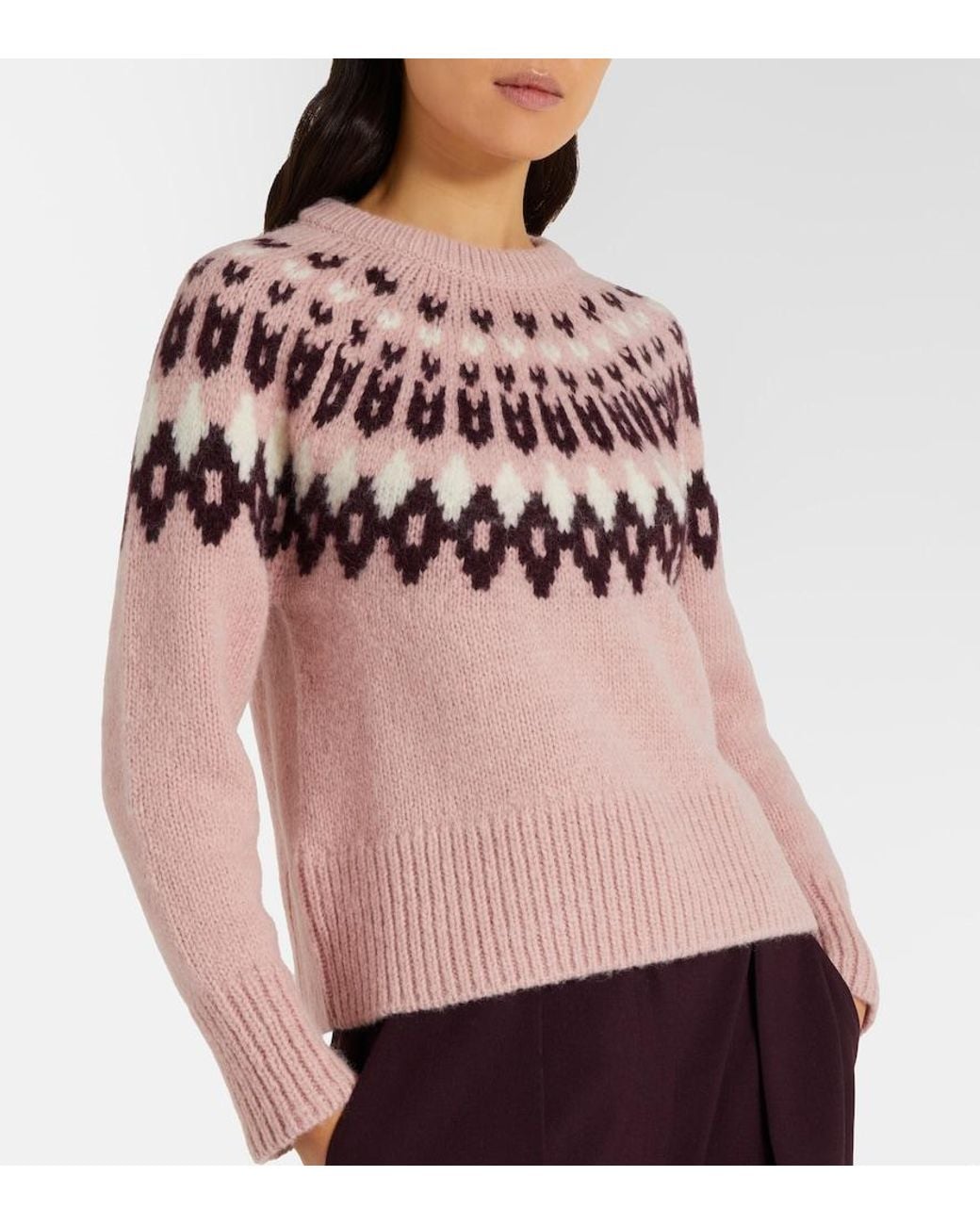 Veronica Beard Pink Anne Fair Isle Wool-Blend Sweater