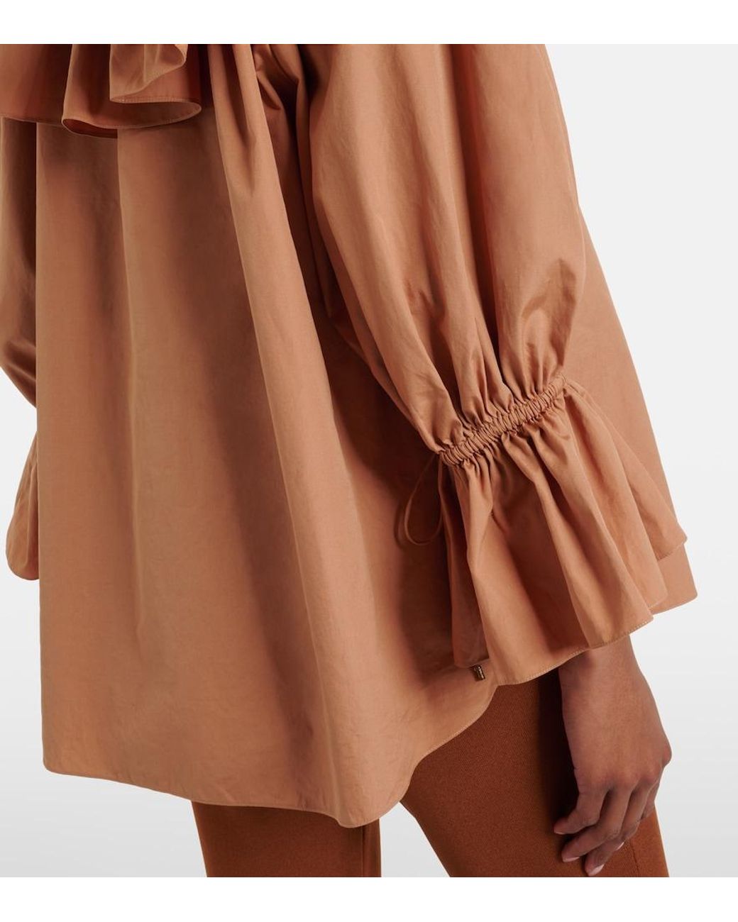 Chloé Brown Ruffled Cotton Poplin Blouse