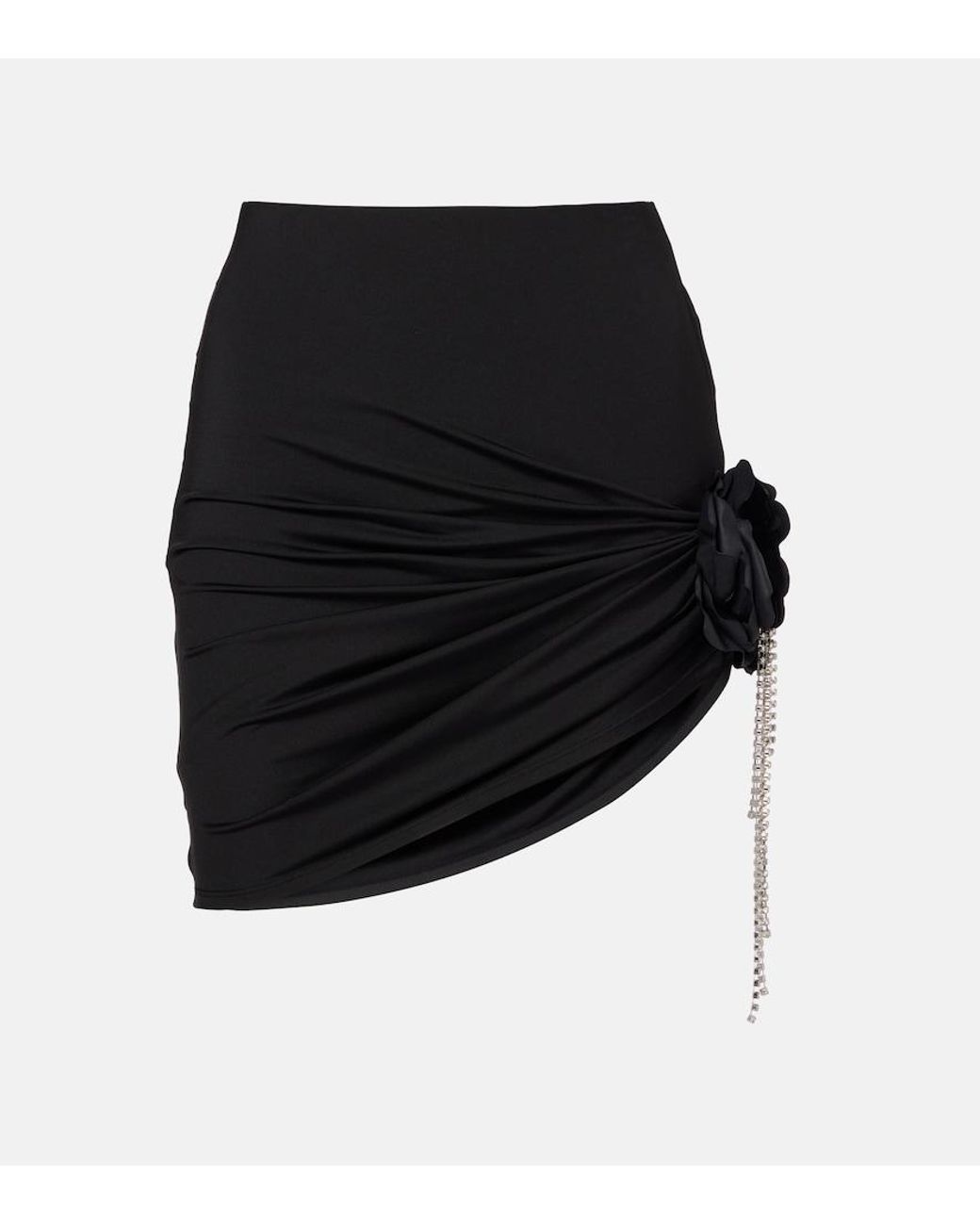Area Black Draped Embellished Jersey Miniskirt