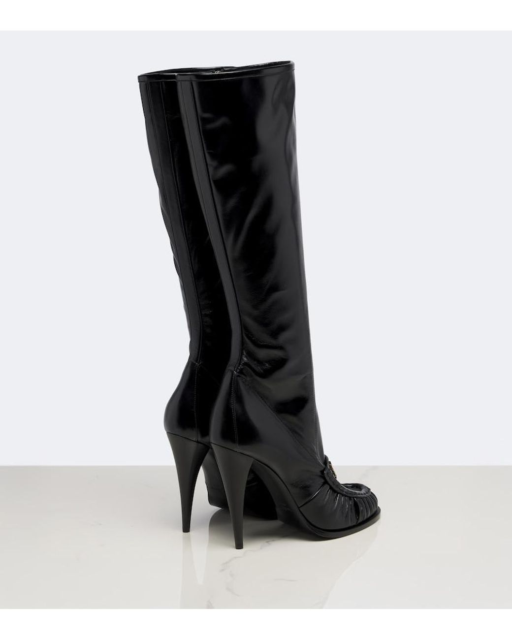 Saint Laurent Black Le Loafer Leather Knee-High Boots