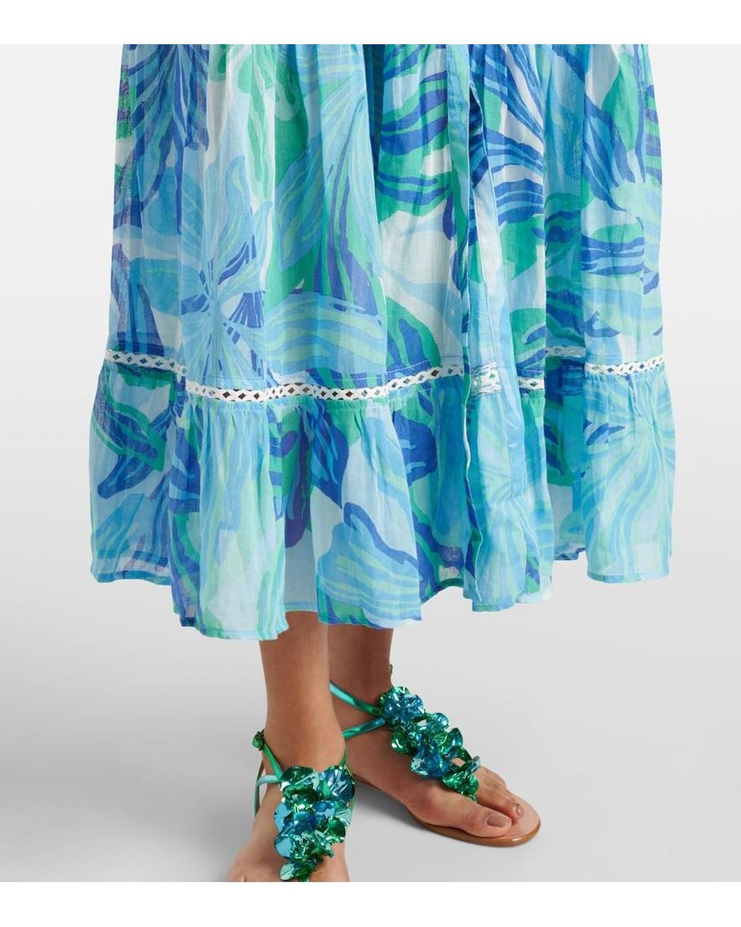 Poupette Blue Kora Printed Cotton Gauze Maxi Dress