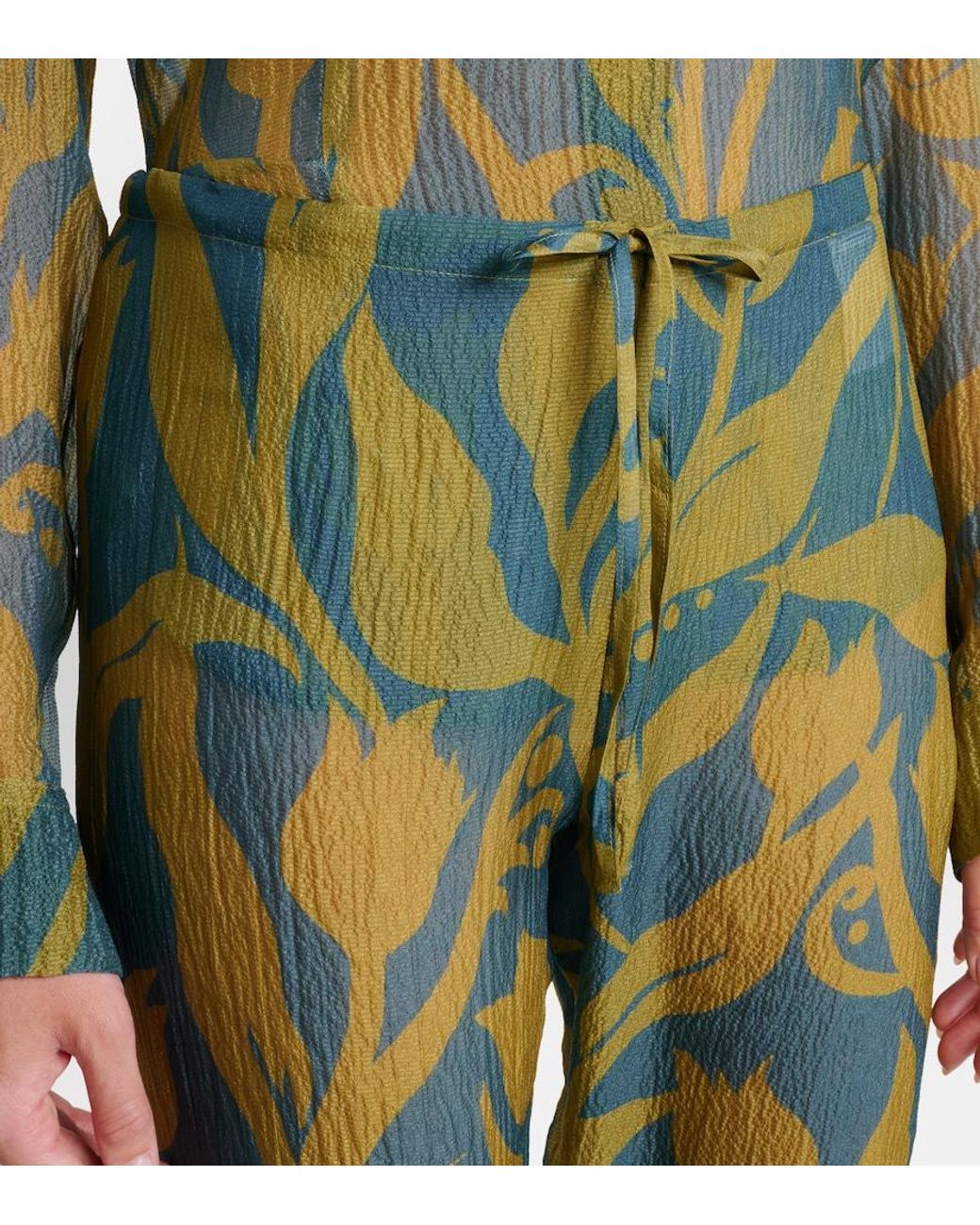 Dries Van Noten Green Pachas Printed Silk Straight Pants