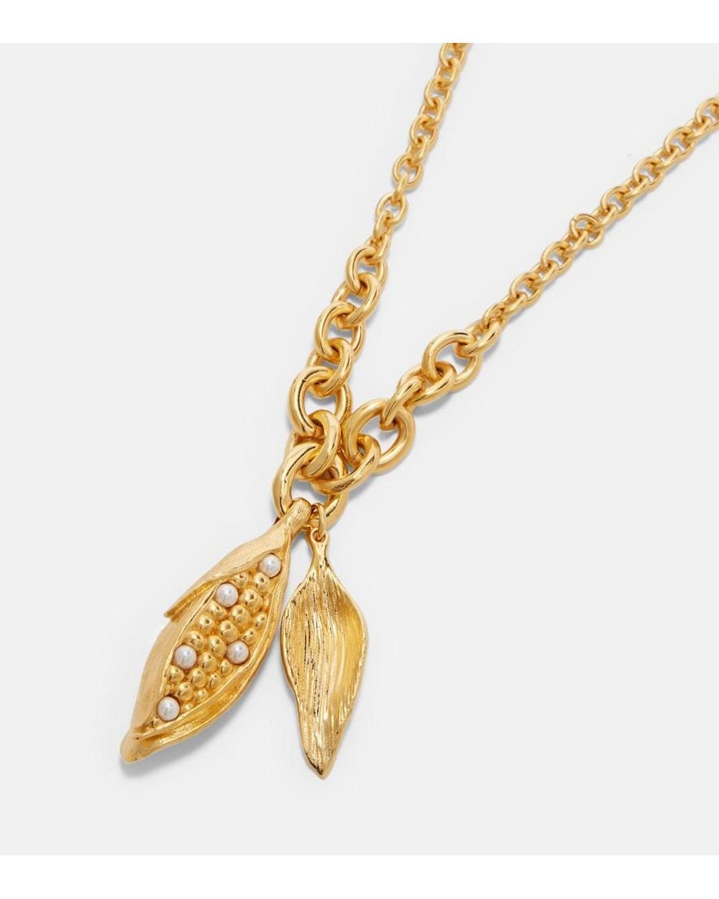 Chloé Metallic Faux Pearl-Embellished Chain Necklace