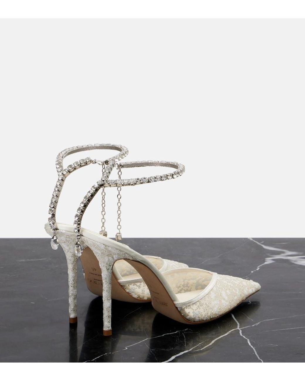 Jimmy Choo White Saeda 100 Embellished Mesh Pumps