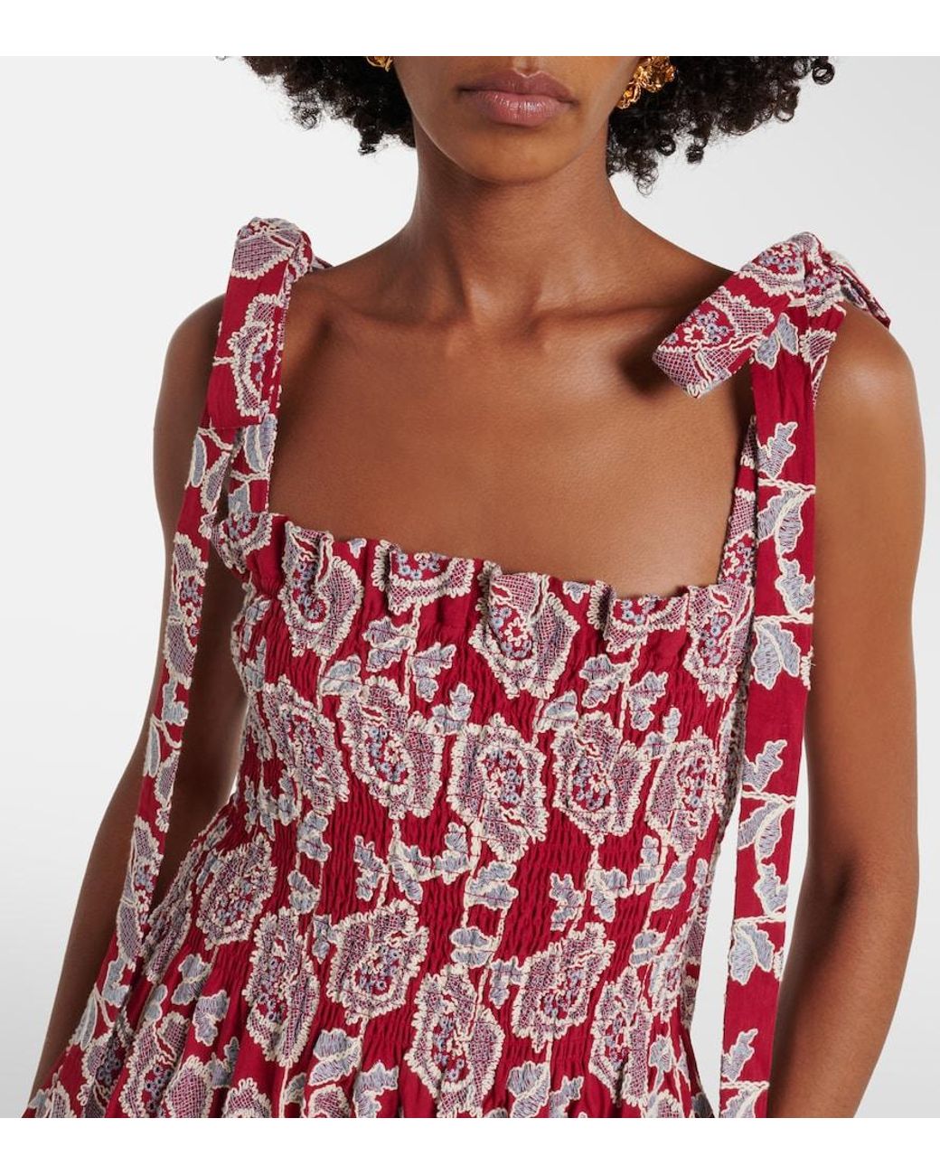 Erdem Red Floral Cotton-Blend Lace Midi Dress