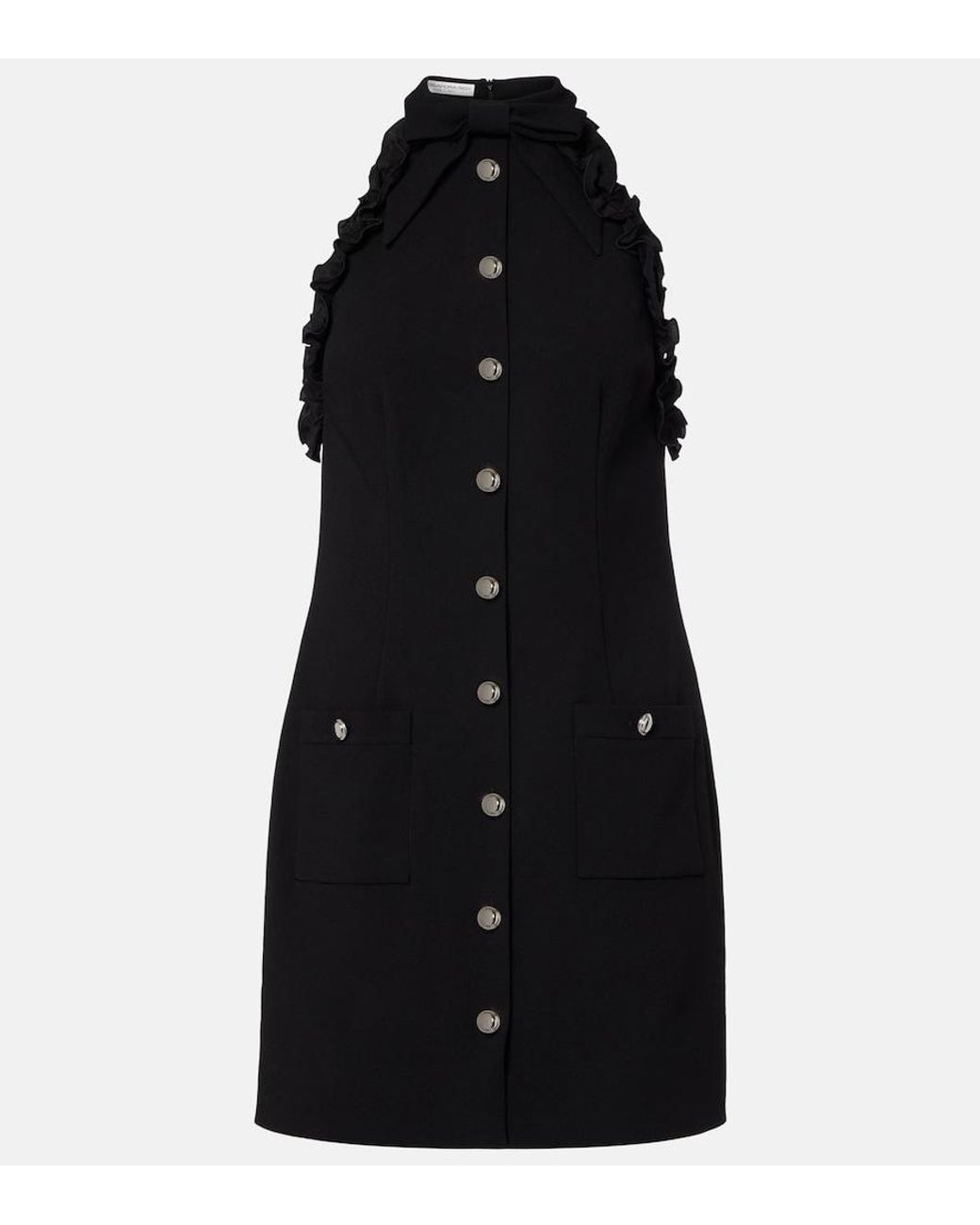 Alessandra Rich Black Bow-Detail Wool-Blend Crepe Minidress