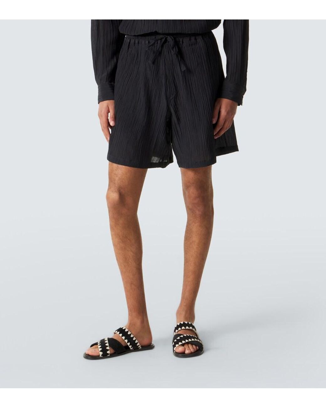 Umit Benan Black Julian Linen And Cotton Shorts for men