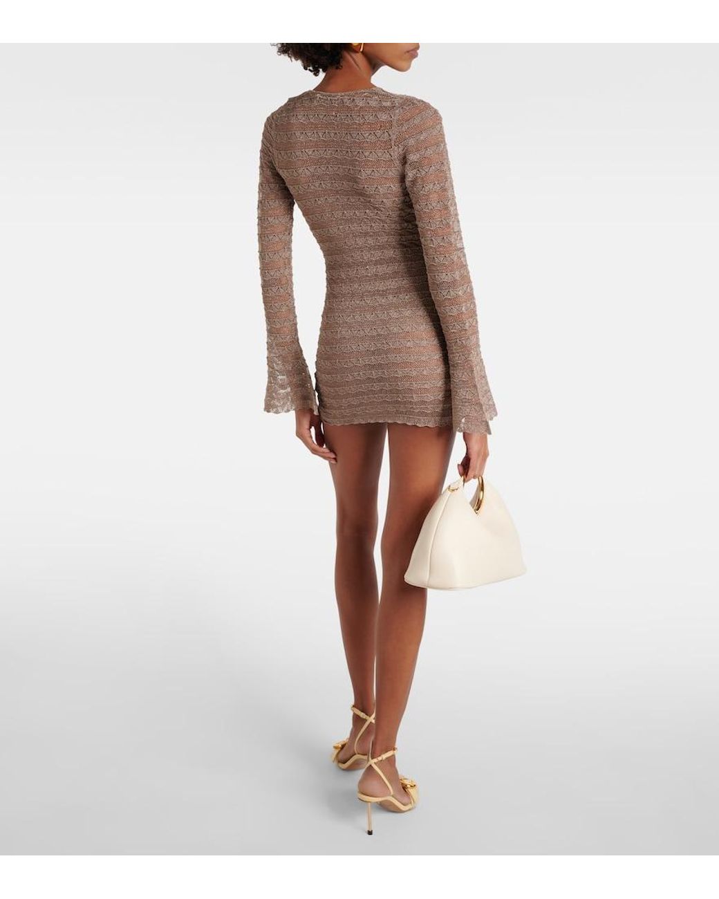 AYA MUSE Brown Lace Metallic Knit Minidress
