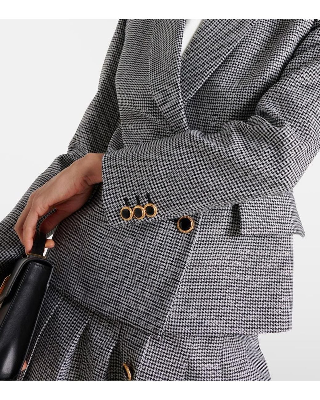 Alessandra Rich Gray Houndstooth Wool-Blend Jacket
