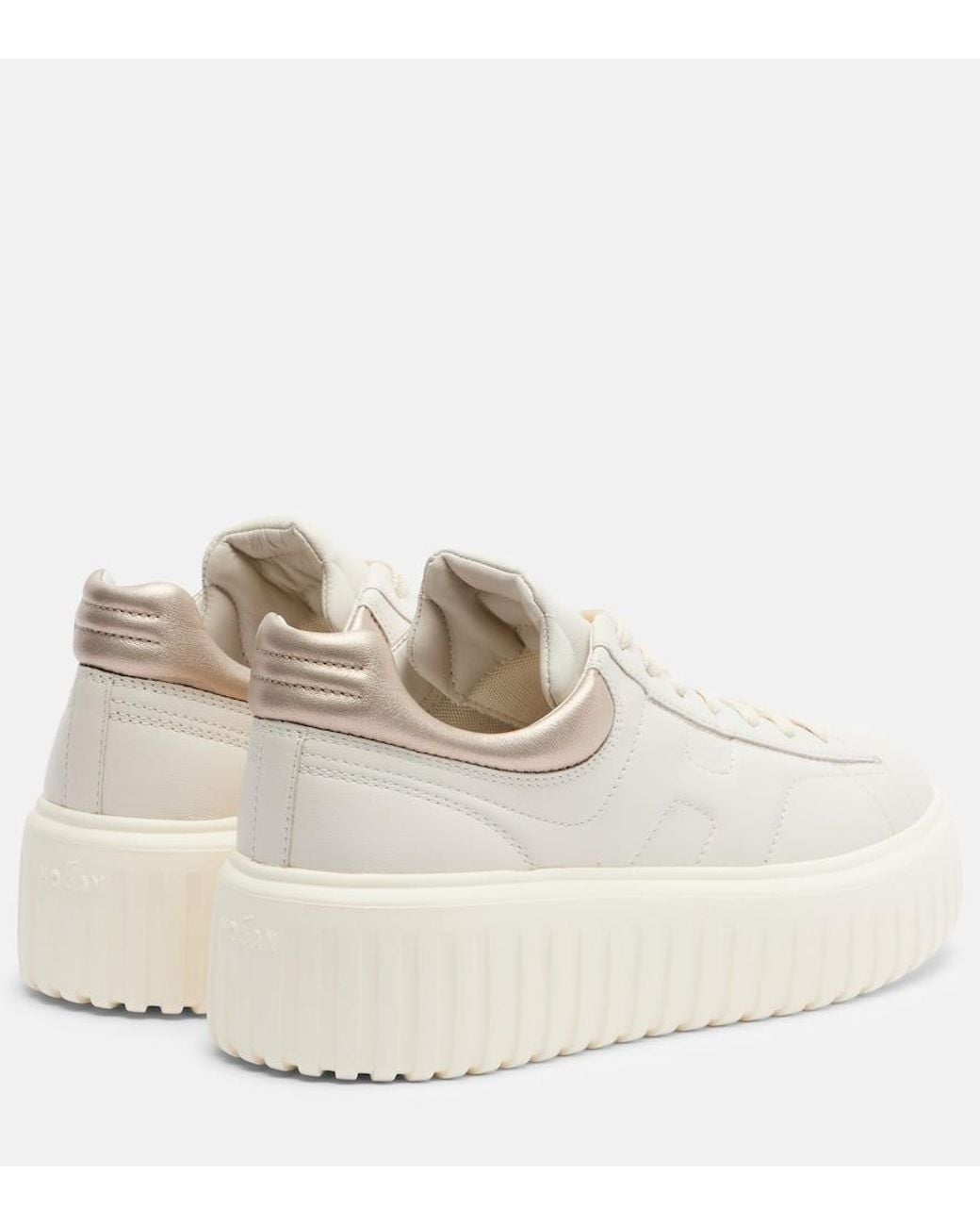 Hogan White H-Stripes Leather Platform Sneakers
