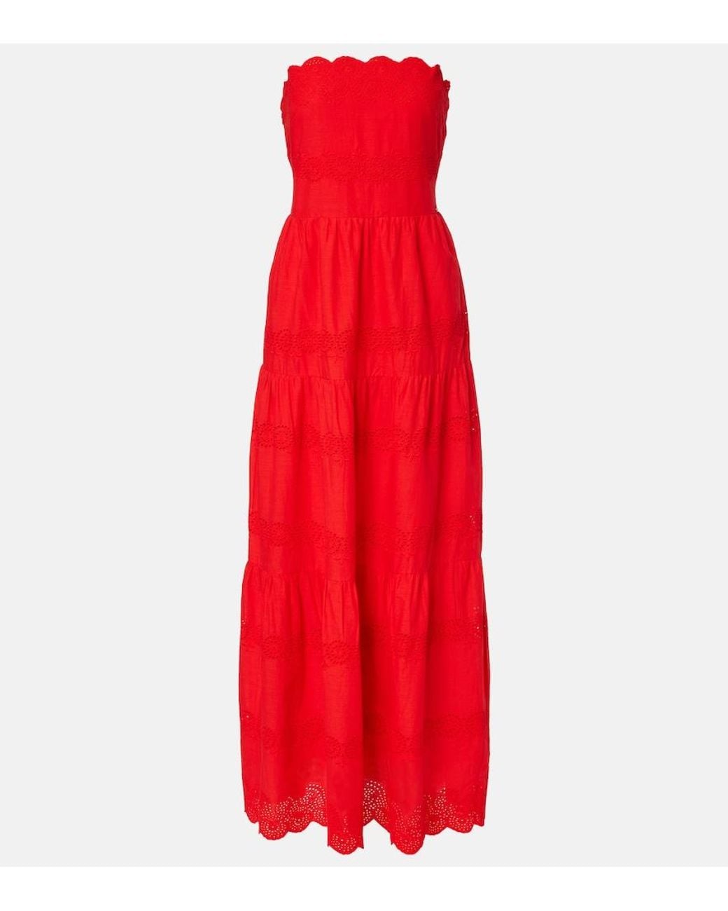 Melissa Odabash Red Sophie Broderie Anglaise Cotton Maxi Dress