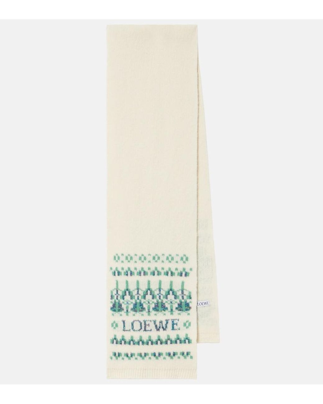Loewe White Logo Sequined Wool-Blend Jacquard Scarf