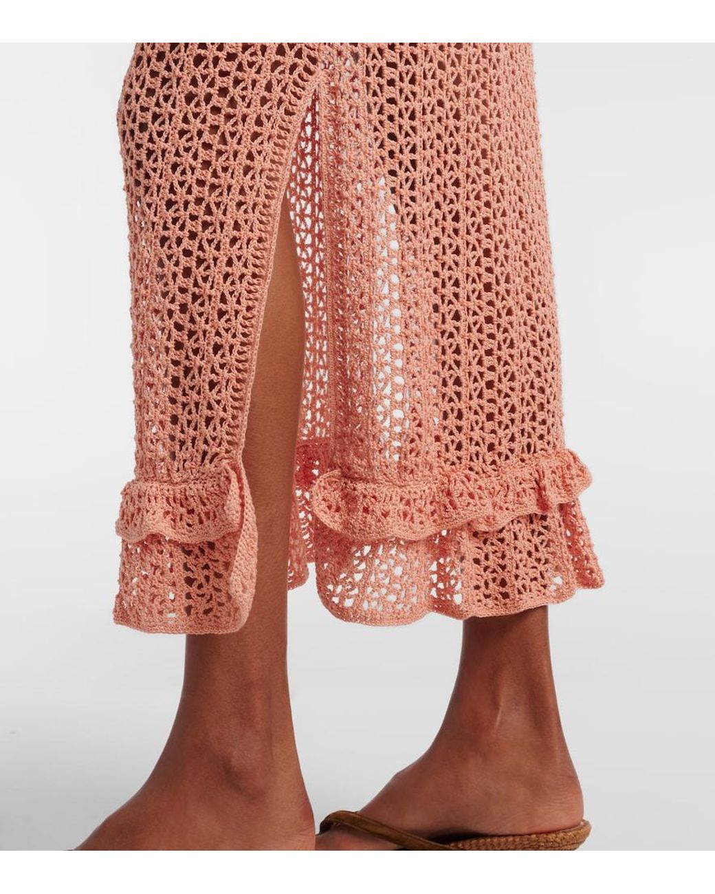 Anna Kosturova Pink Rosette Crochet Cotton Midi Skirt