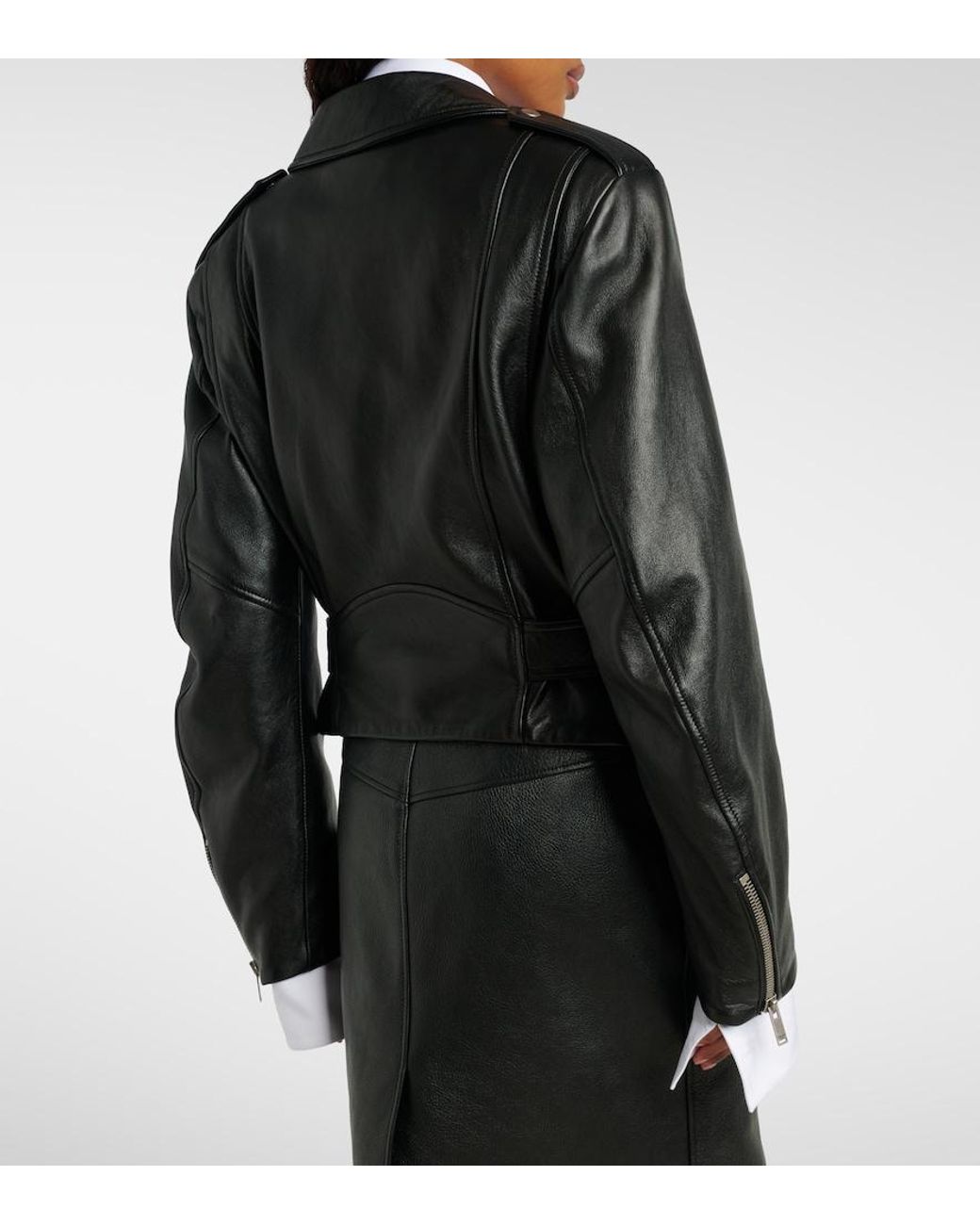 Saint Laurent Black Cropped Leather Biker Jacket