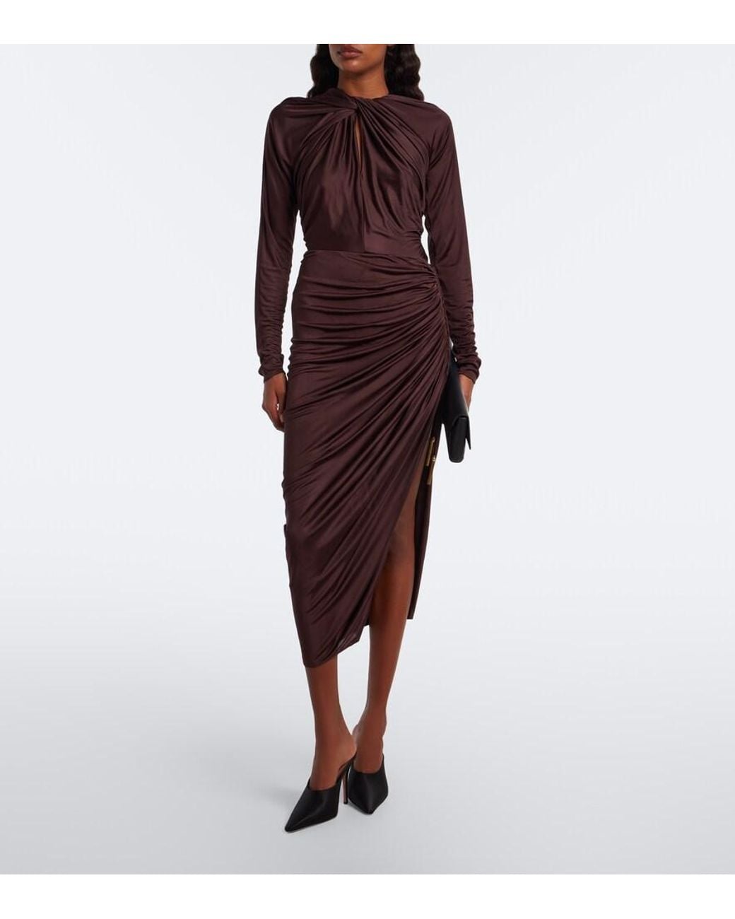 Balmain Brown Draped Satin Bodysuit