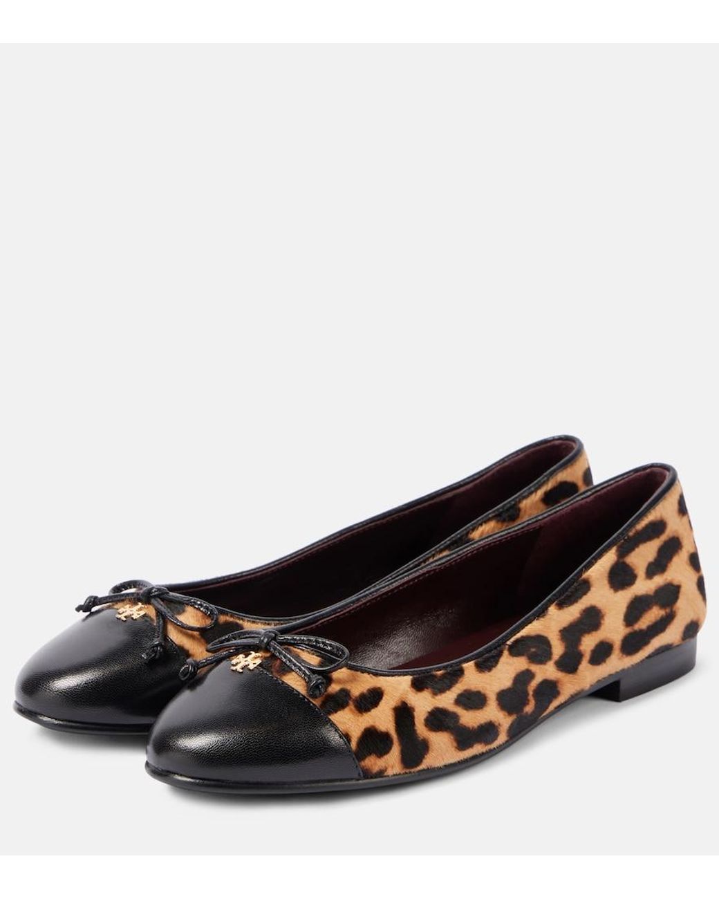Tory Burch Brown Leopard-Print Calf Hair And Leather Ballet Flats