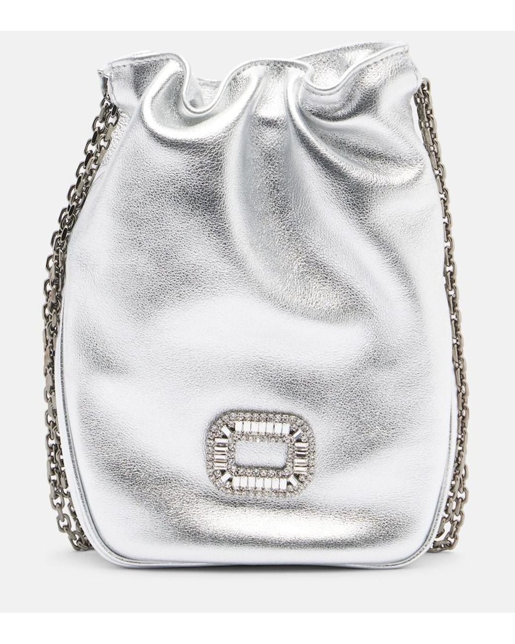 Roger Vivier Pilgrim Nano Metallic Leather Bucket Bag
