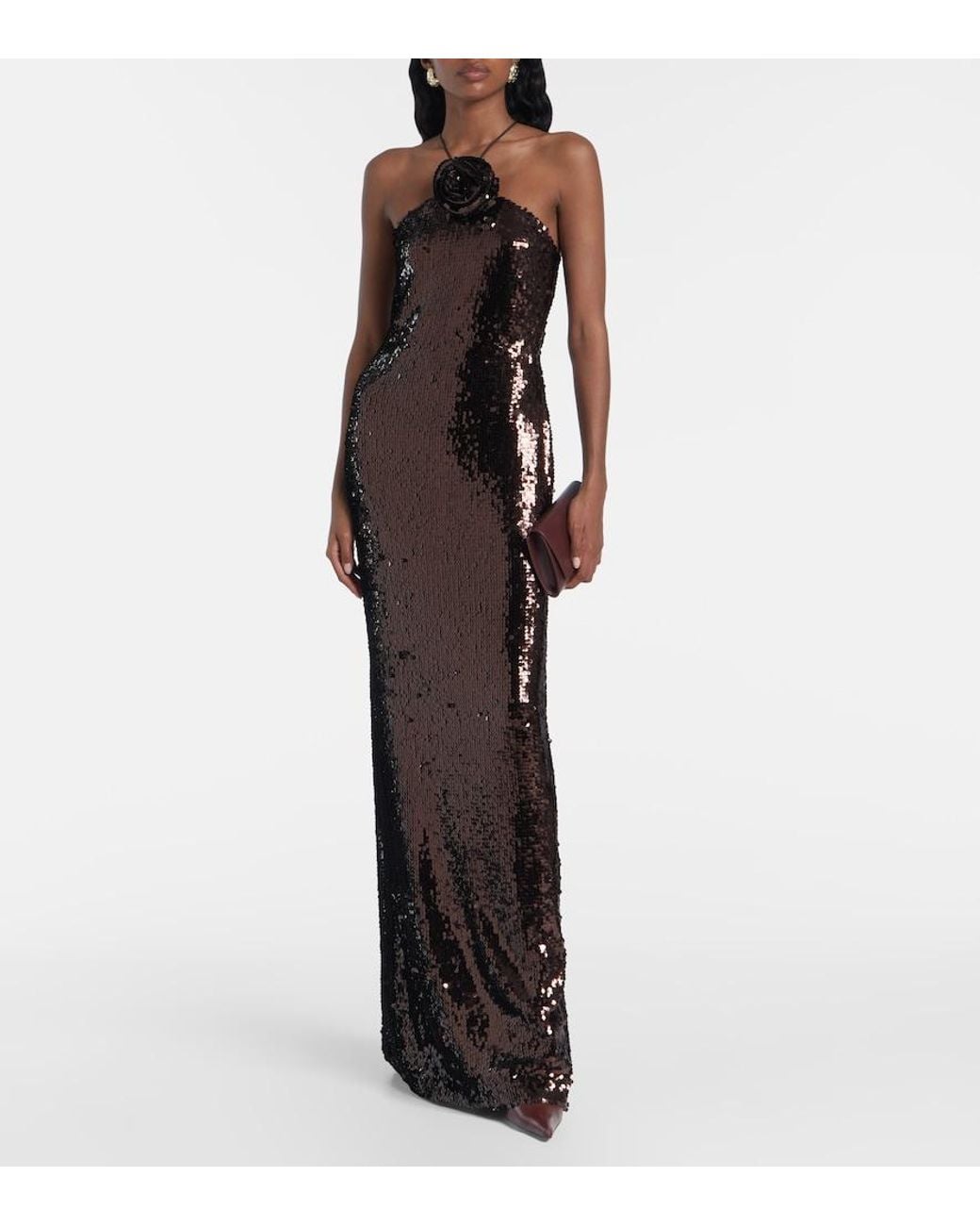 Magda Butrym Purple Floral-Applique Maxi Dress