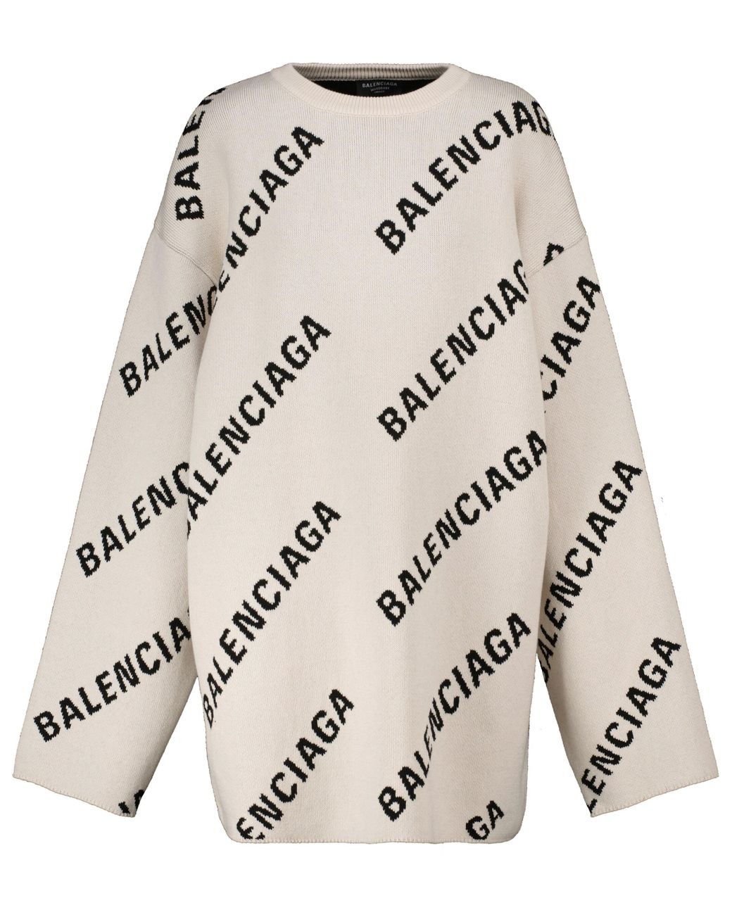 Balenciaga Logo Jacquard Cotton And Wool-blend Sweater in White | Lyst