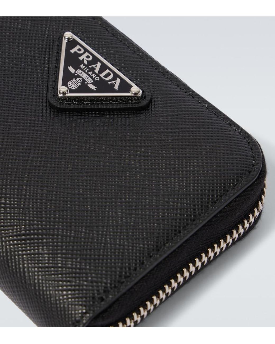 Prada Black Logo Saffiano Leather Coin Purse for men