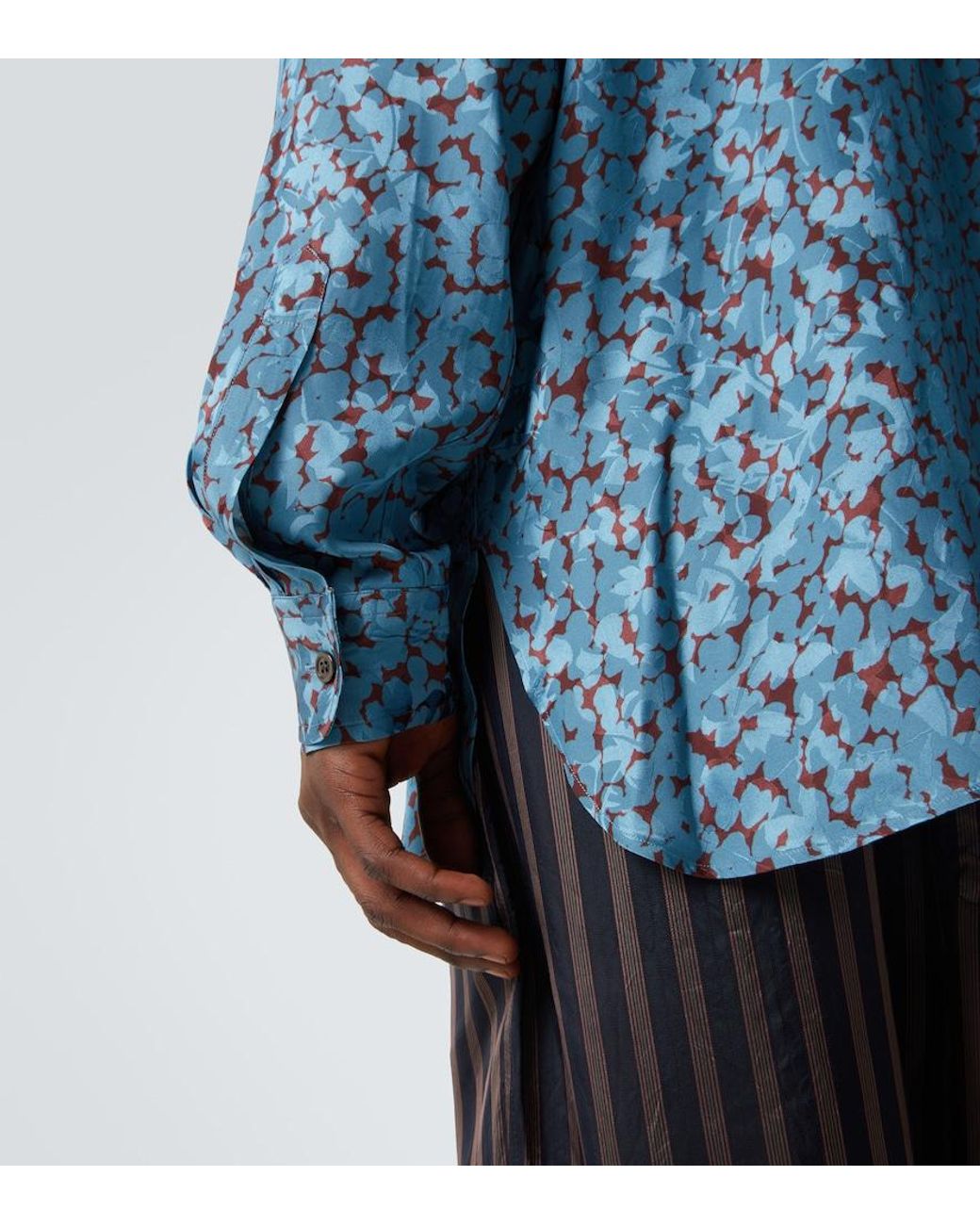 Dries Van Noten Blue Printed Satin Shirt for men